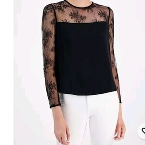 HUGO BOSS‎ Bettina Black Lace Crewneck Top Womens XS NEW